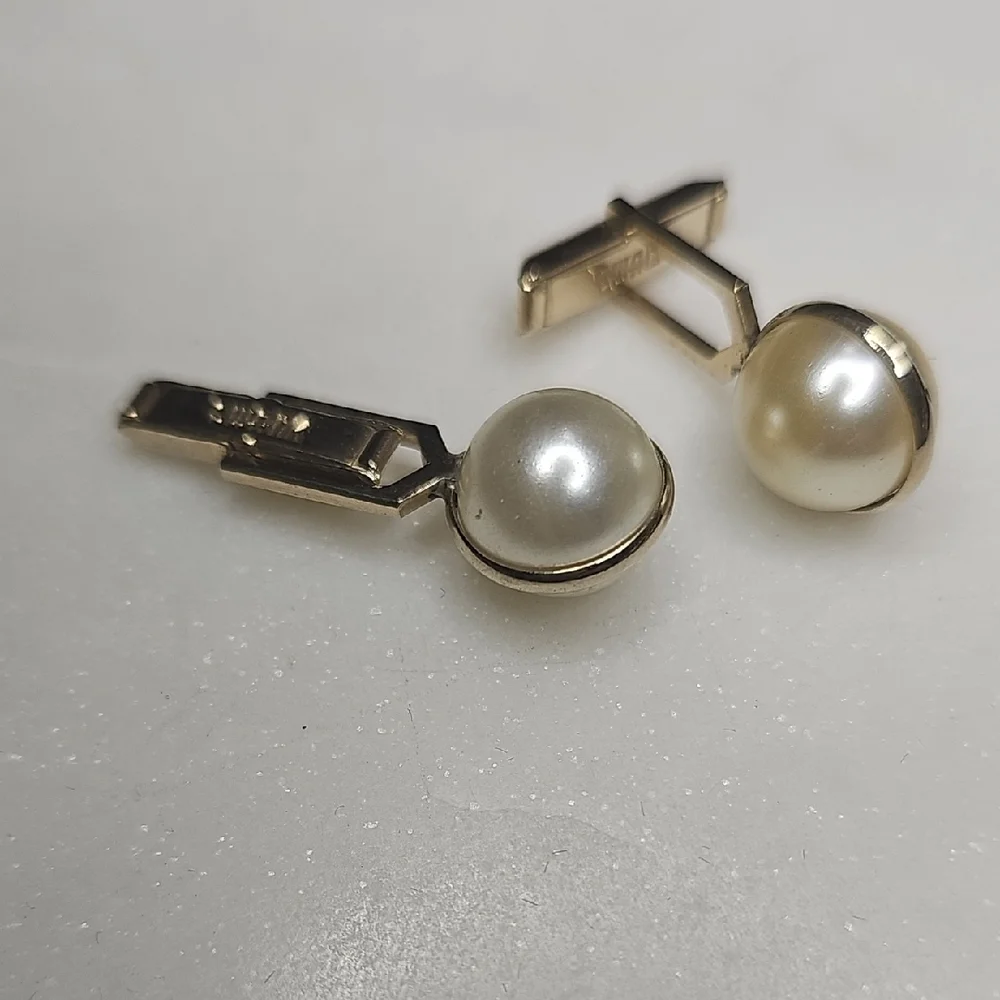 SWANK Faux Pearl Goldtone Cuff Links